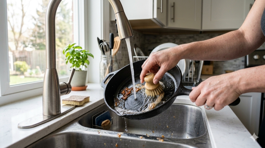 how to clean a cast iron skillet after use